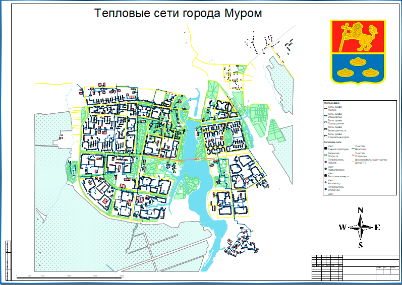 Предварительный просмотр макета с картой города на листе A1, область печати задана Вся карта с опцией вписать в страницу