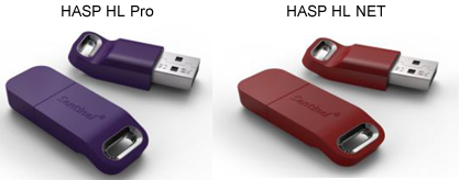 Ключи защиты: слева (фиолетовый) – локальный, справа (красный) – сетевой.